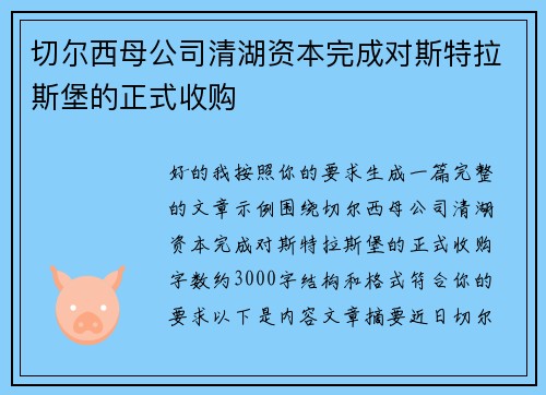 切尔西母公司清湖资本完成对斯特拉斯堡的正式收购